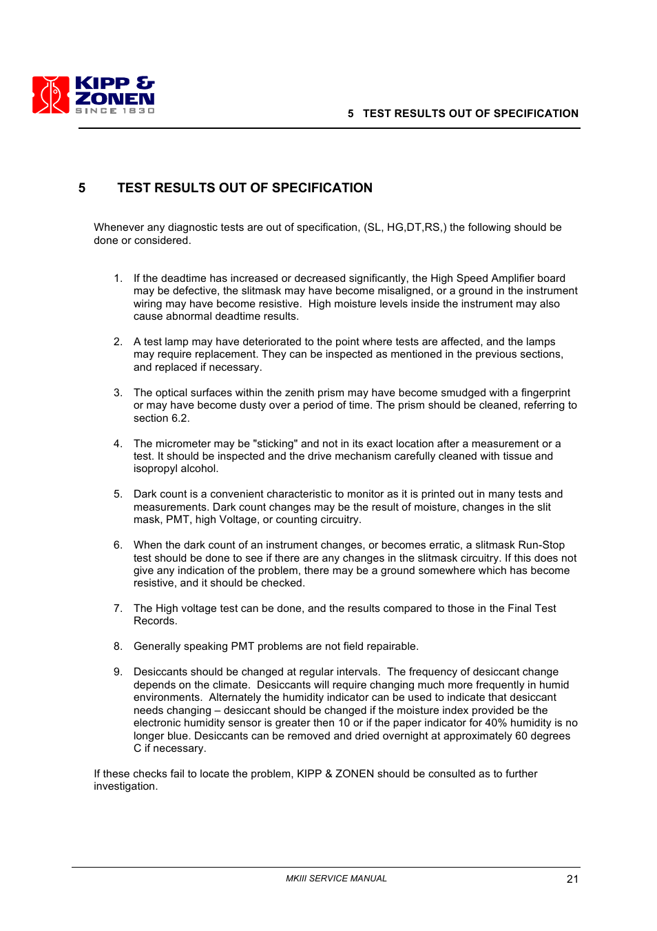 5test results out of specification | Kipp&Zonen Brewer MkIII User Manual | Page 26 / 131