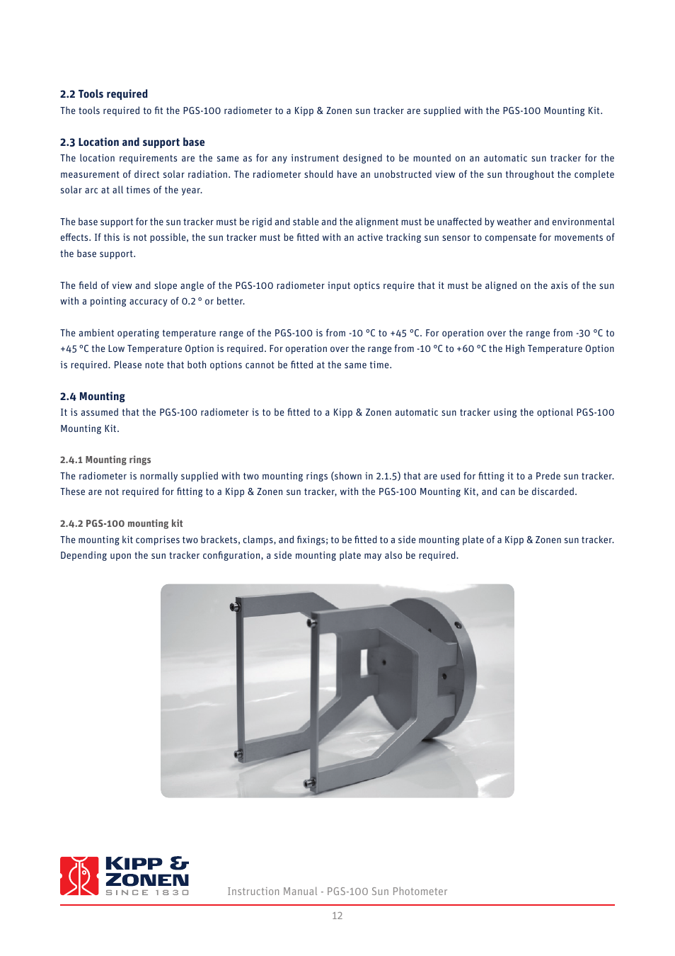 1 mounting rings 2.4.2 pgs-100 mounting kit | Kipp&Zonen PGS-100 Sun Photometer User Manual | Page 12 / 40