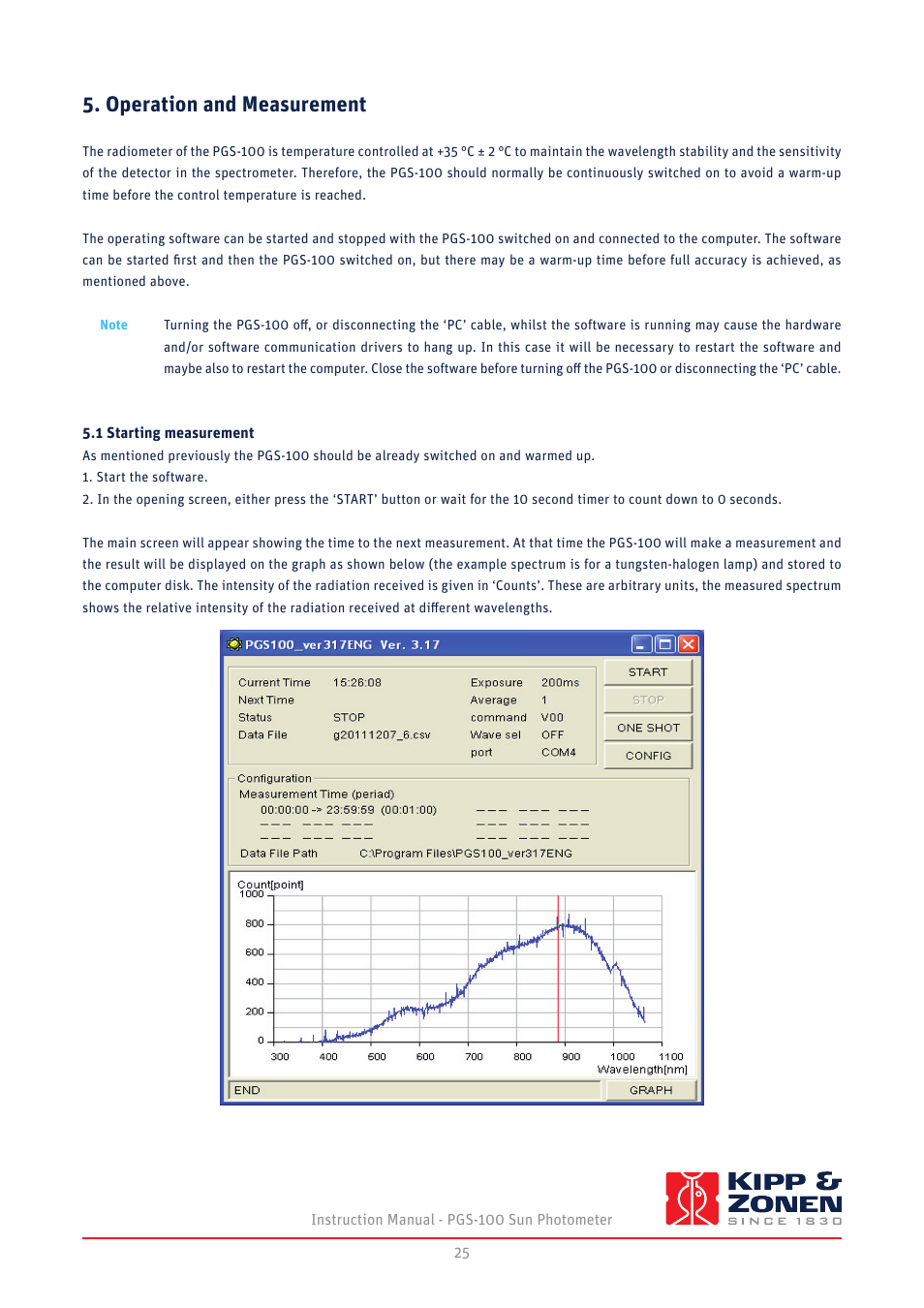 Operation and measurement, 1 starting measurement | Kipp&Zonen PGS-100 Sun Photometer User Manual | Page 25 / 40