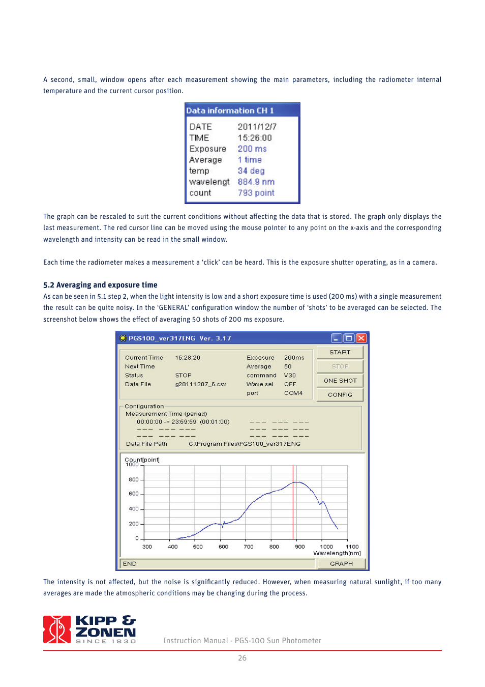 2 averaging and exposure time | Kipp&Zonen PGS-100 Sun Photometer User Manual | Page 26 / 40