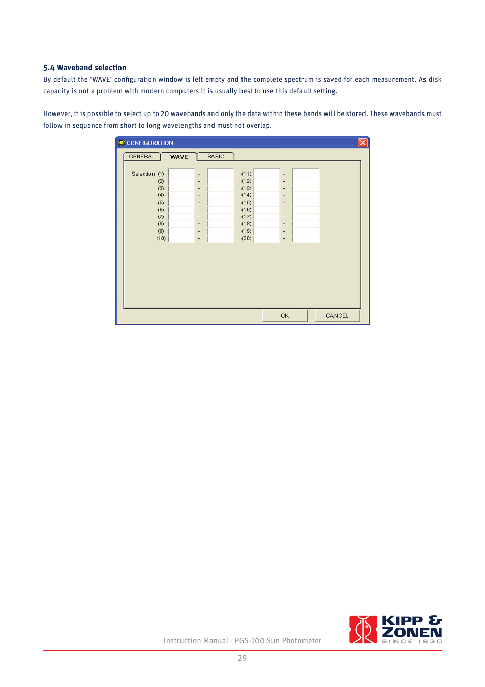 4 waveband selection | Kipp&Zonen PGS-100 Sun Photometer User Manual | Page 29 / 40