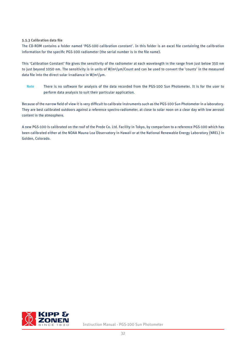 3 calibration data file | Kipp&Zonen PGS-100 Sun Photometer User Manual | Page 32 / 40