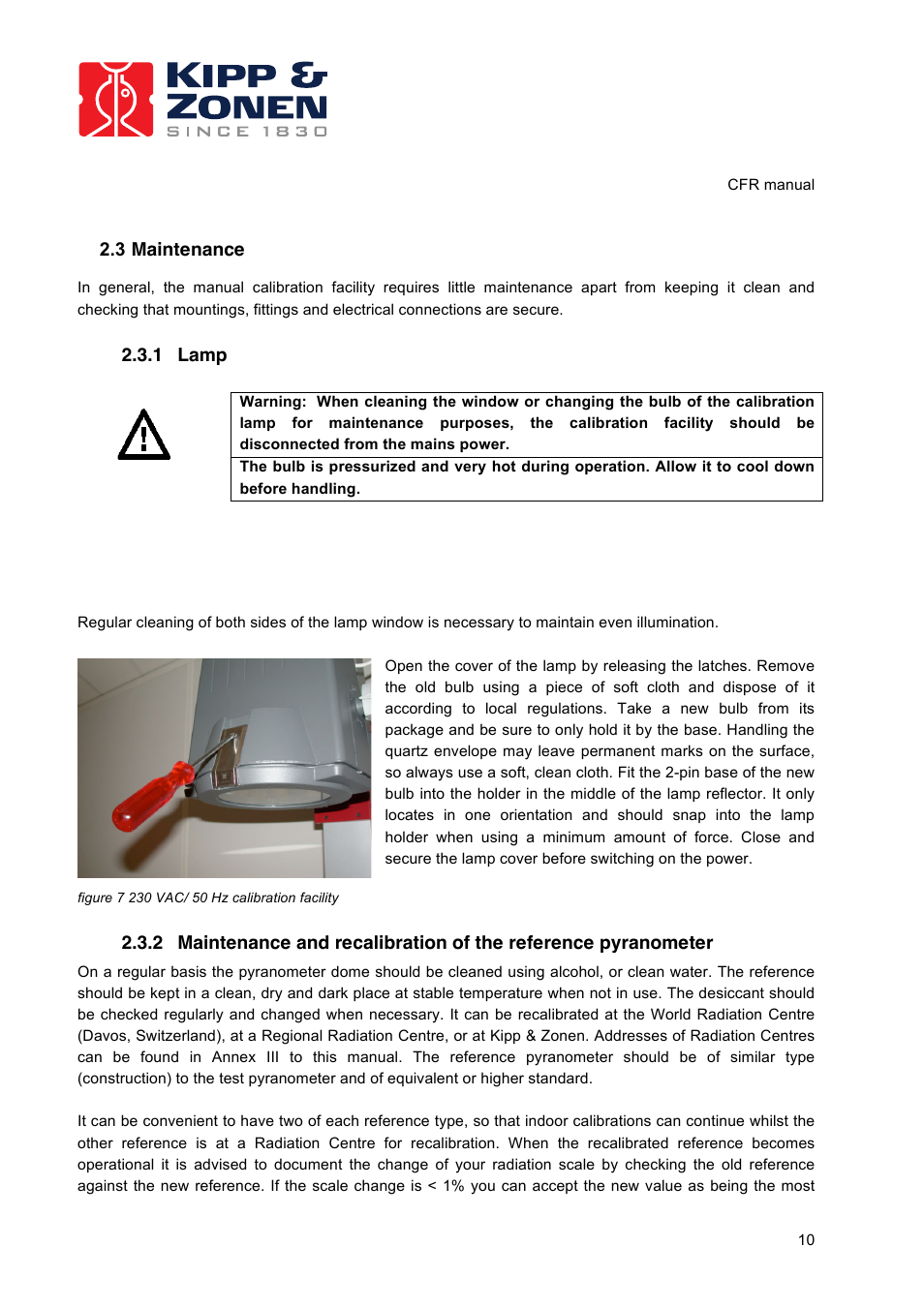3 maintenance, 1 lamp | Kipp&Zonen CFR Calibration Facility User Manual | Page 11 / 29