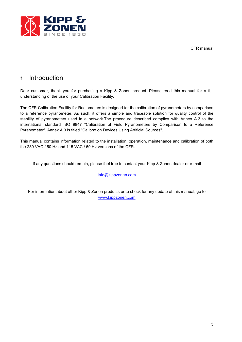 Introduction | Kipp&Zonen CFR Calibration Facility User Manual | Page 6 / 29