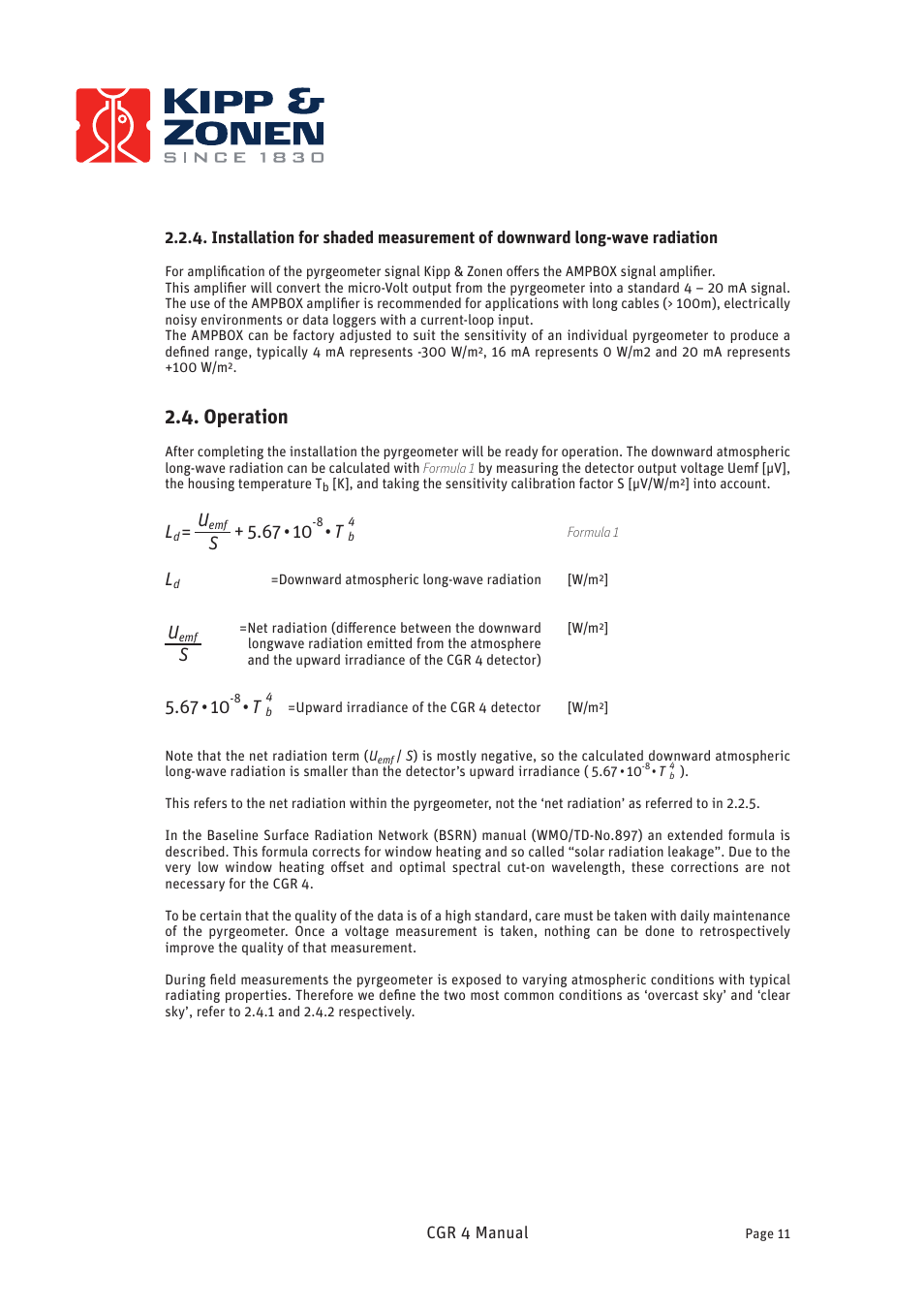 Operation | Kipp&Zonen CGR 4 Pyrgeometers User Manual | Page 11 / 35