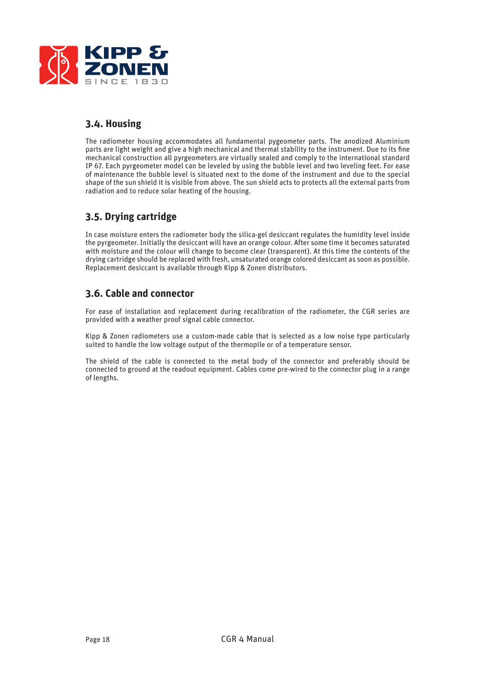 Housing, Drying cartridge, Cable and connector | Kipp&Zonen CGR 4 Pyrgeometers User Manual | Page 18 / 35