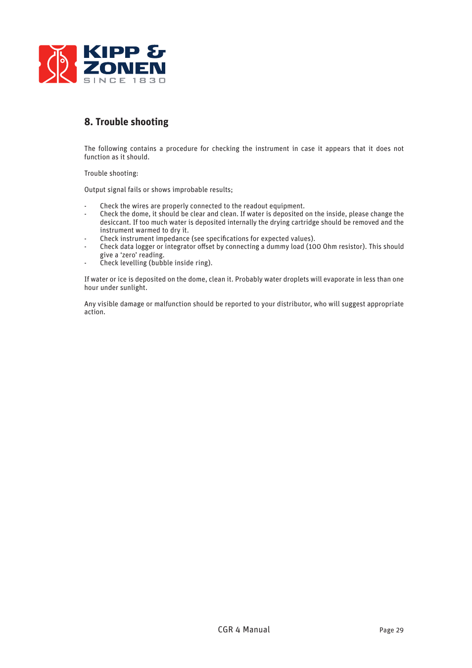 Trouble shooting | Kipp&Zonen CGR 4 Pyrgeometers User Manual | Page 29 / 35