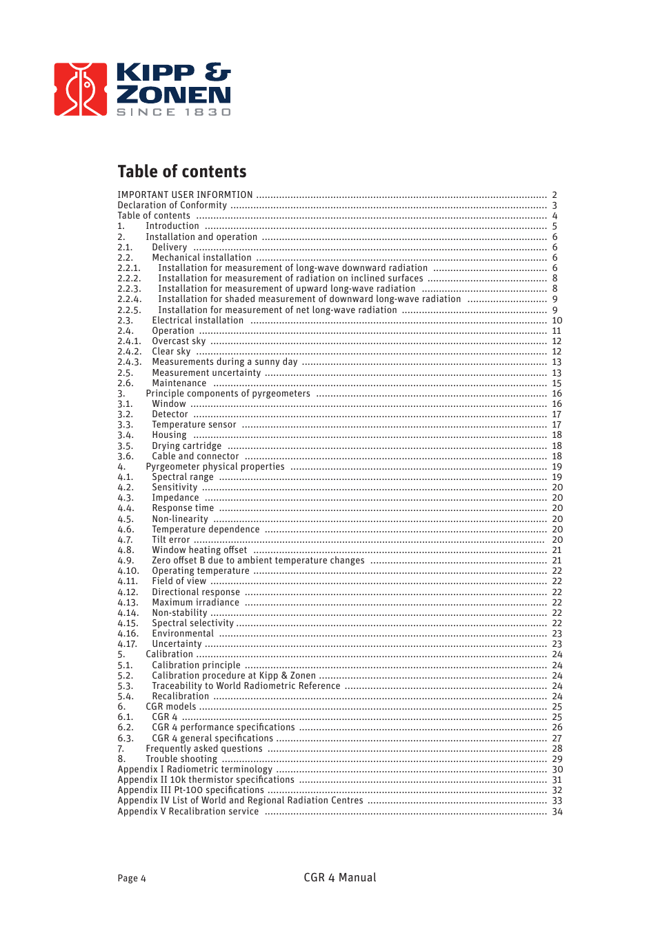 Kipp&Zonen CGR 4 Pyrgeometers User Manual | Page 4 / 35