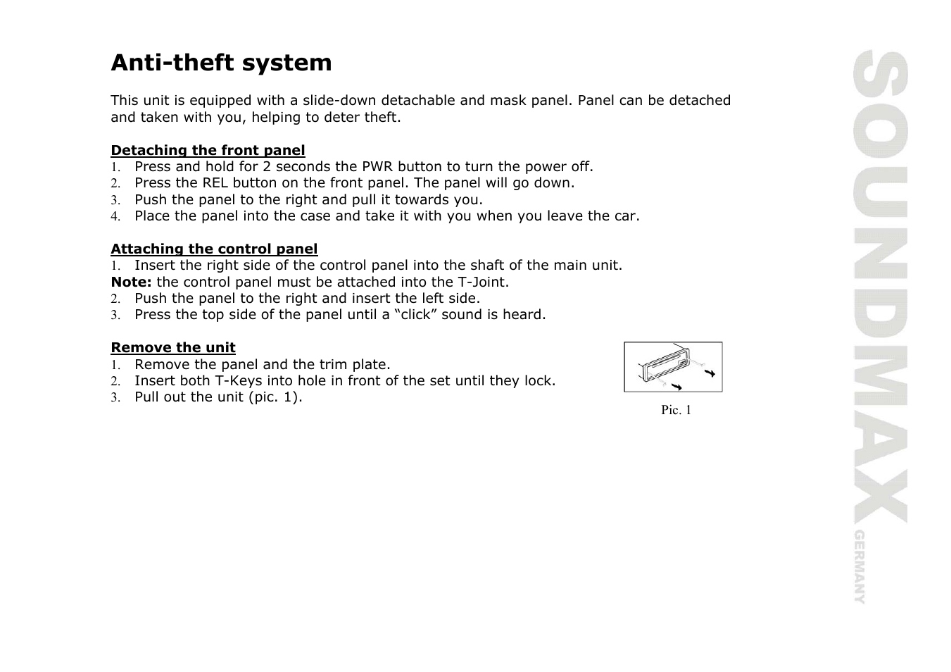Anti-theft system | SoundMax SM-CDM1036 User Manual | Page 17 / 41