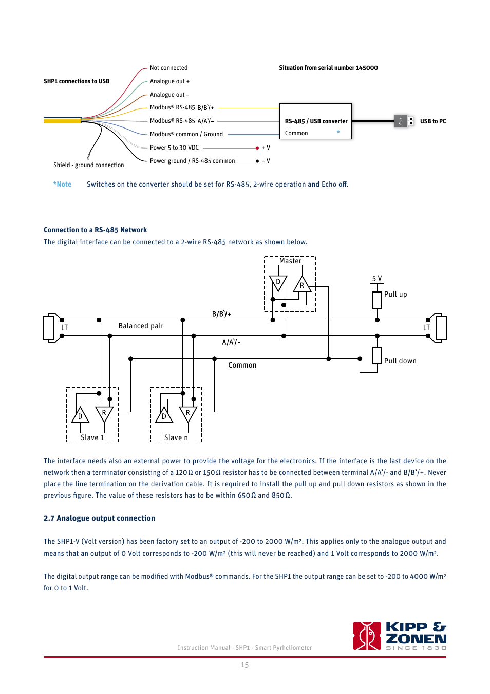 7 analogue output connection | Kipp&Zonen SHP1 Pyrheliometer User Manual | Page 15 / 50