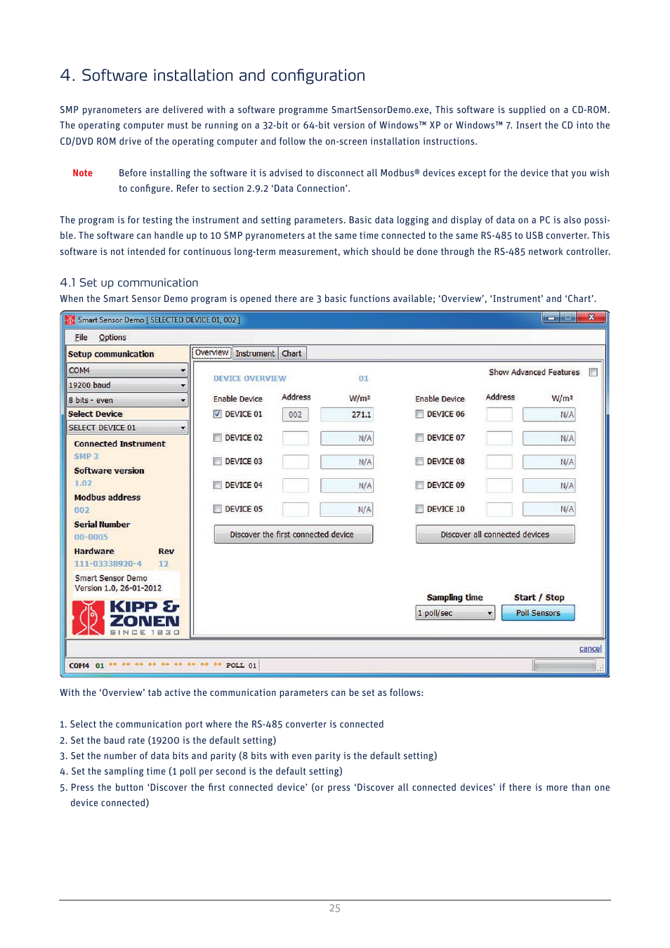 Software installation and configuration, Set up communication | Kipp&Zonen SMP3 Pyranometers User Manual | Page 25 / 60