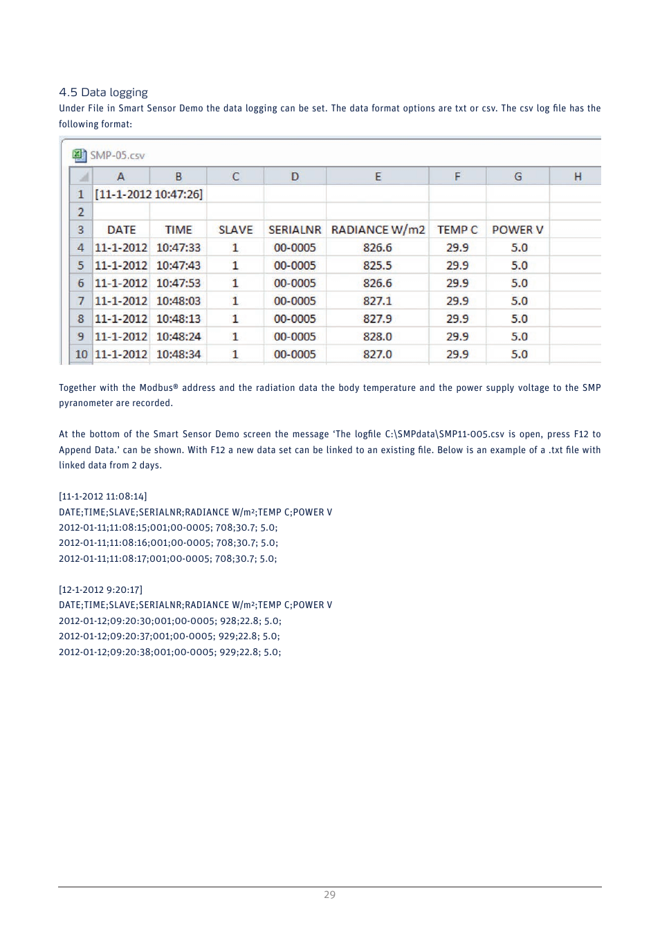 Data logging | Kipp&Zonen SMP3 Pyranometers User Manual | Page 29 / 60