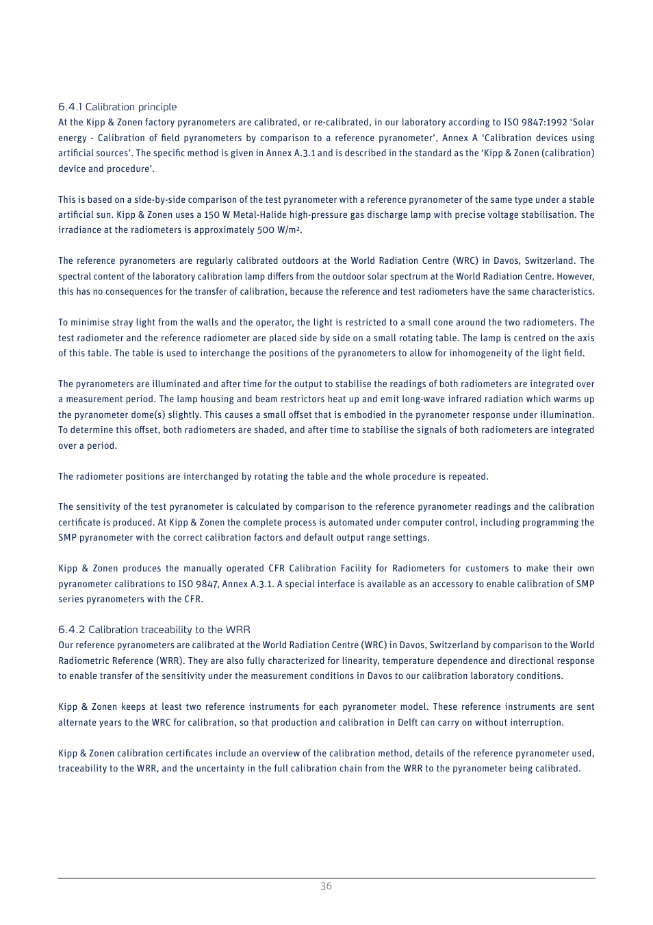 Calibration principle, Calibration traceability to the wrr | Kipp&Zonen SMP3 Pyranometers User Manual | Page 36 / 60