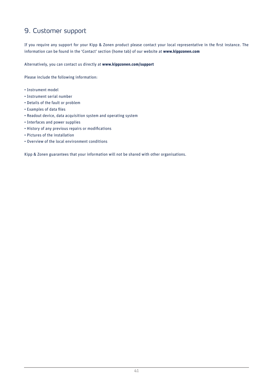 Customer support | Kipp&Zonen SMP3 Pyranometers User Manual | Page 41 / 60