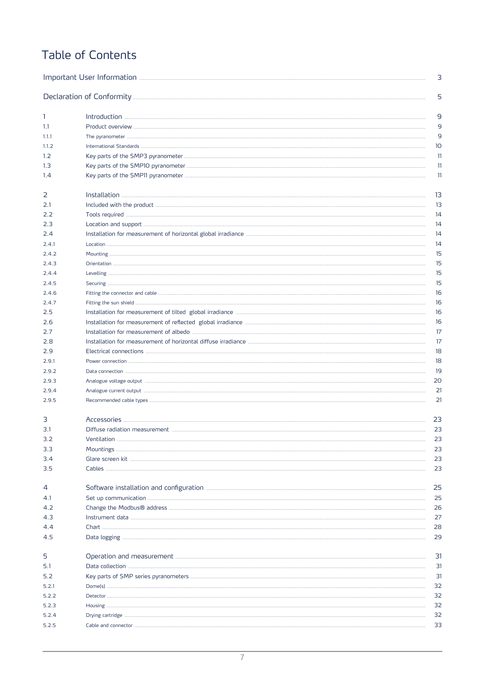 Kipp&Zonen SMP3 Pyranometers User Manual | Page 7 / 60