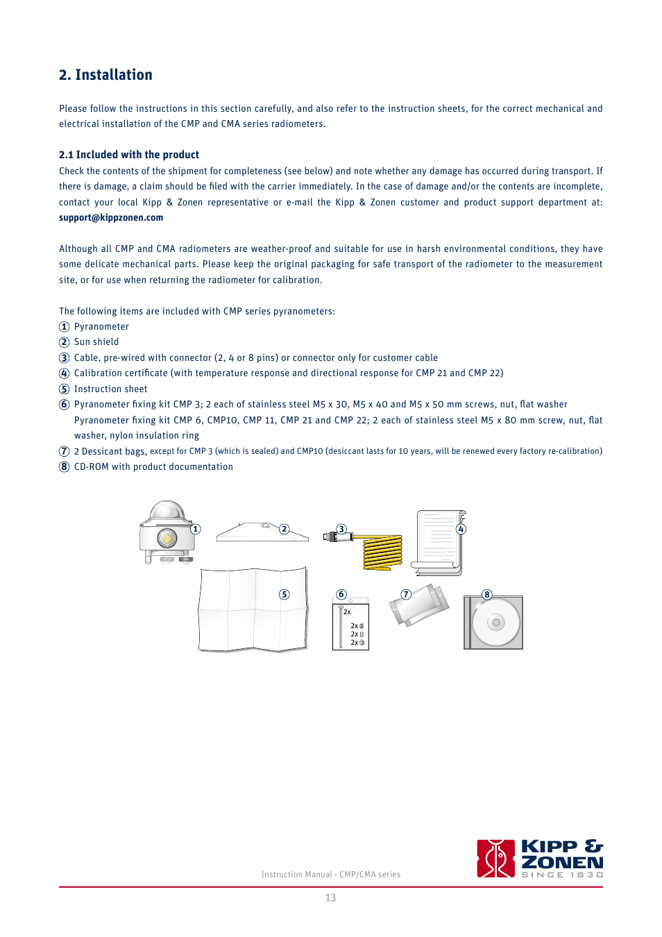 Installation, 1 included with the product | Kipp&Zonen CMA 6 Albedometers User Manual | Page 13 / 46