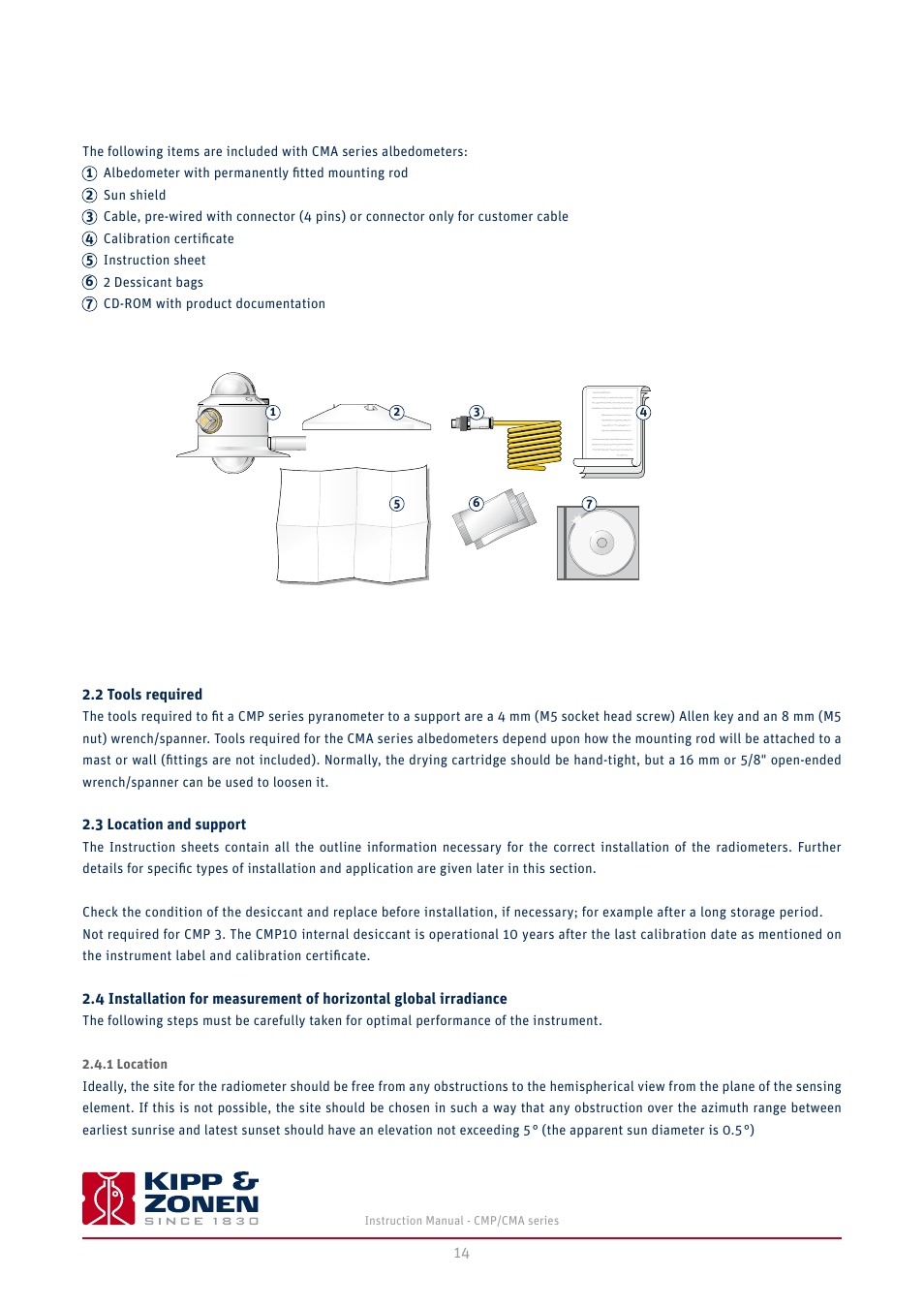 Tools required, 3 location and support, 1 location | Kipp&Zonen CMA 6 Albedometers User Manual | Page 14 / 46