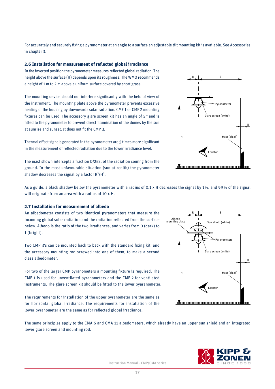 7 installation for measurement of albedo | Kipp&Zonen CMA 6 Albedometers User Manual | Page 17 / 46