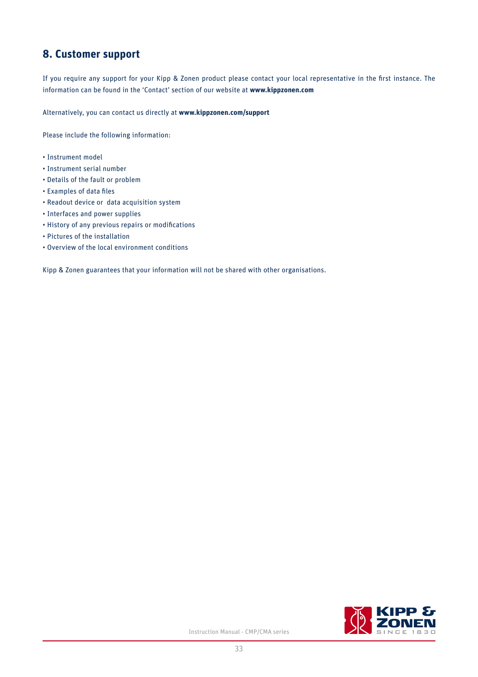 Customer support | Kipp&Zonen CMA 6 Albedometers User Manual | Page 33 / 46