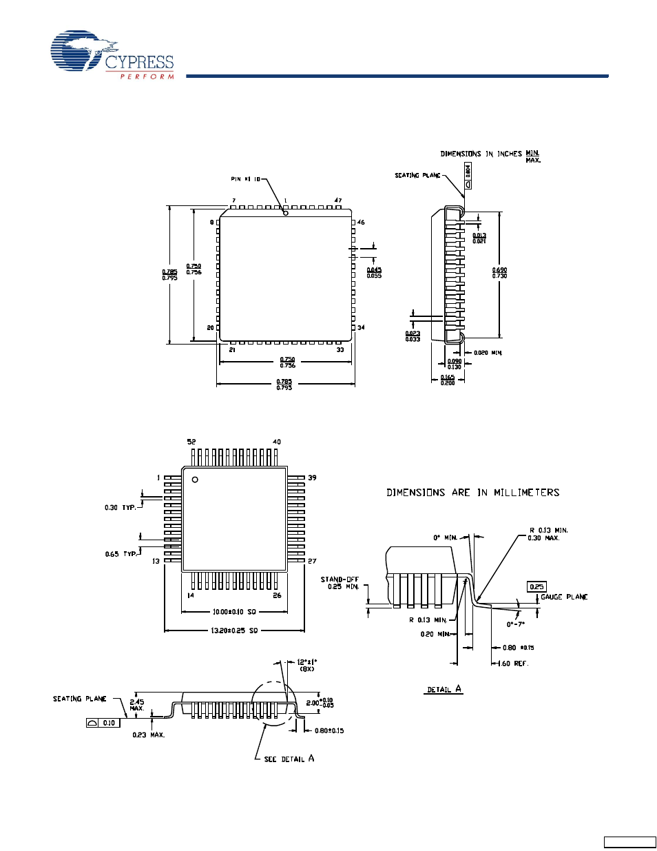 Package diagrams | Cypress Perform CY7C136A User Manual | Page 14 / 15