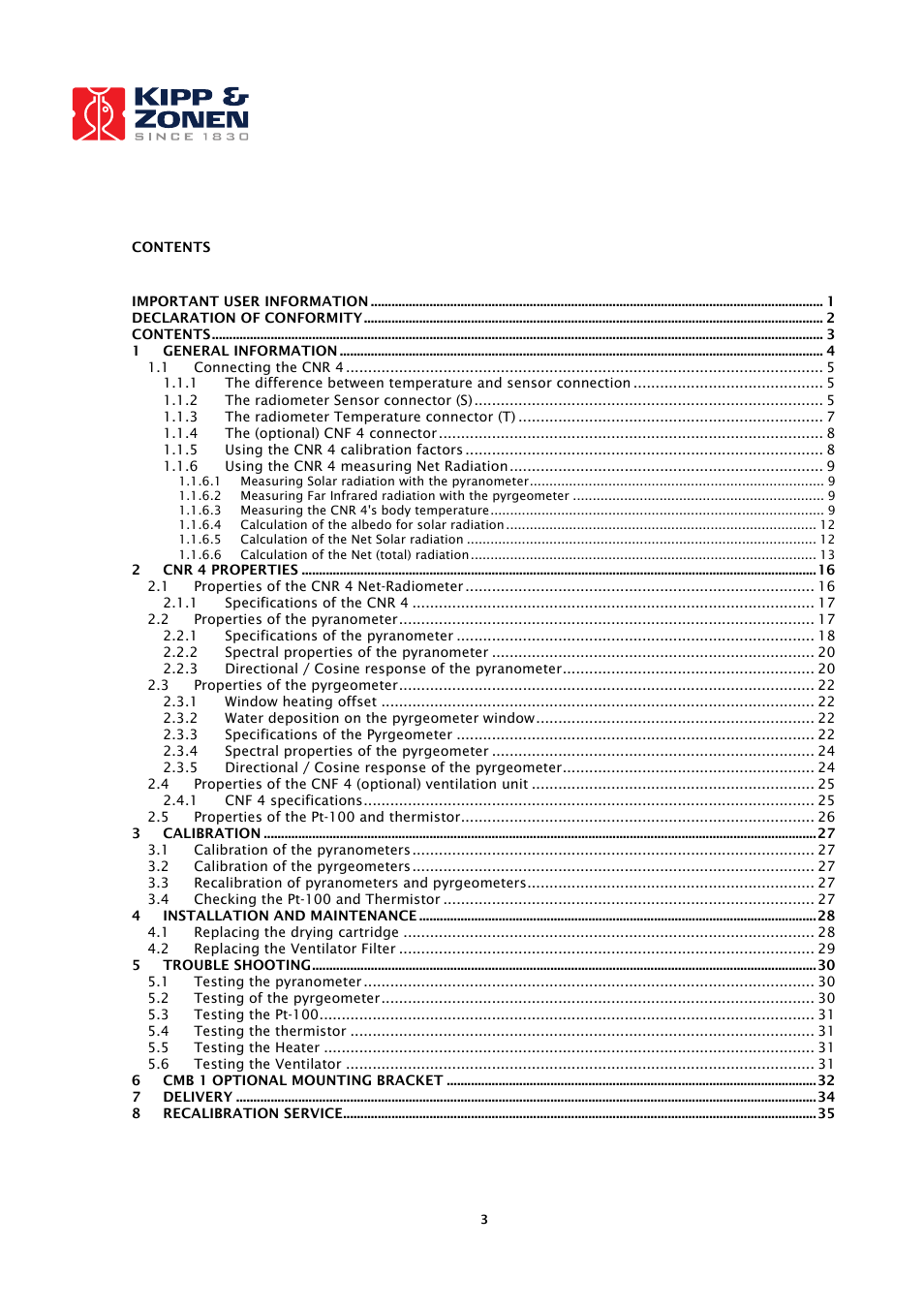 Kipp&Zonen CNR 4 Net Radiometers User Manual | Page 4 / 37