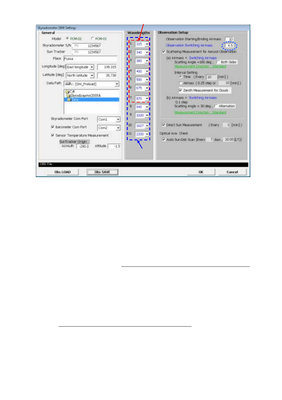 Setting screen | Kipp&Zonen POM-02 Sky Radiometer User Manual | Page 8 / 21