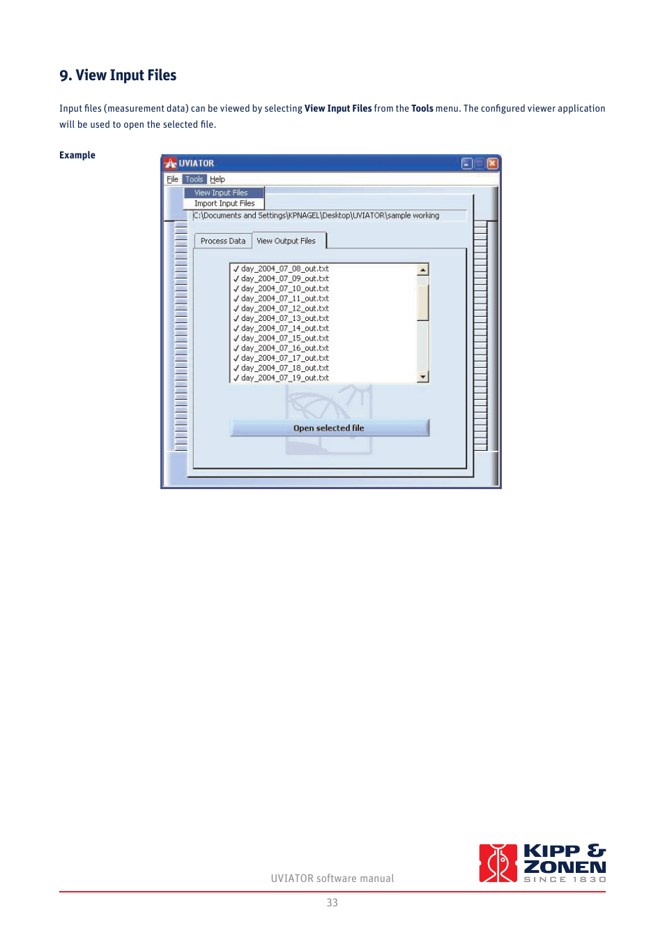 View input files | Kipp&Zonen UVS-E-T UV Radiometers User Manual | Page 33 / 60