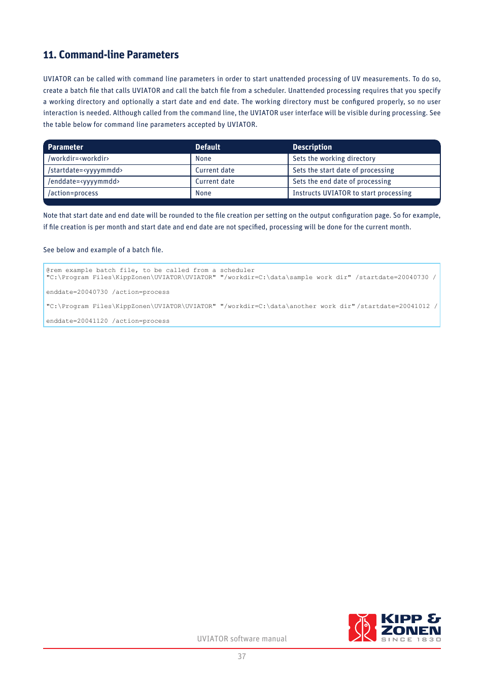 Command-line parameters | Kipp&Zonen UVS-E-T UV Radiometers User Manual | Page 37 / 60