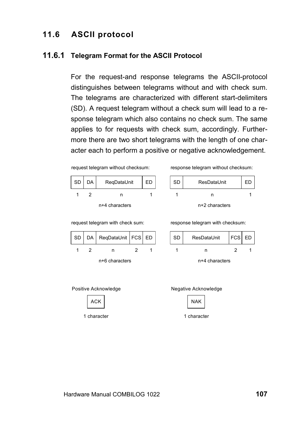 6 ascii protocol, 1 telegram format for the ascii protocol | Kipp&Zonen COMBILOG Data Logger User Manual | Page 107 / 173