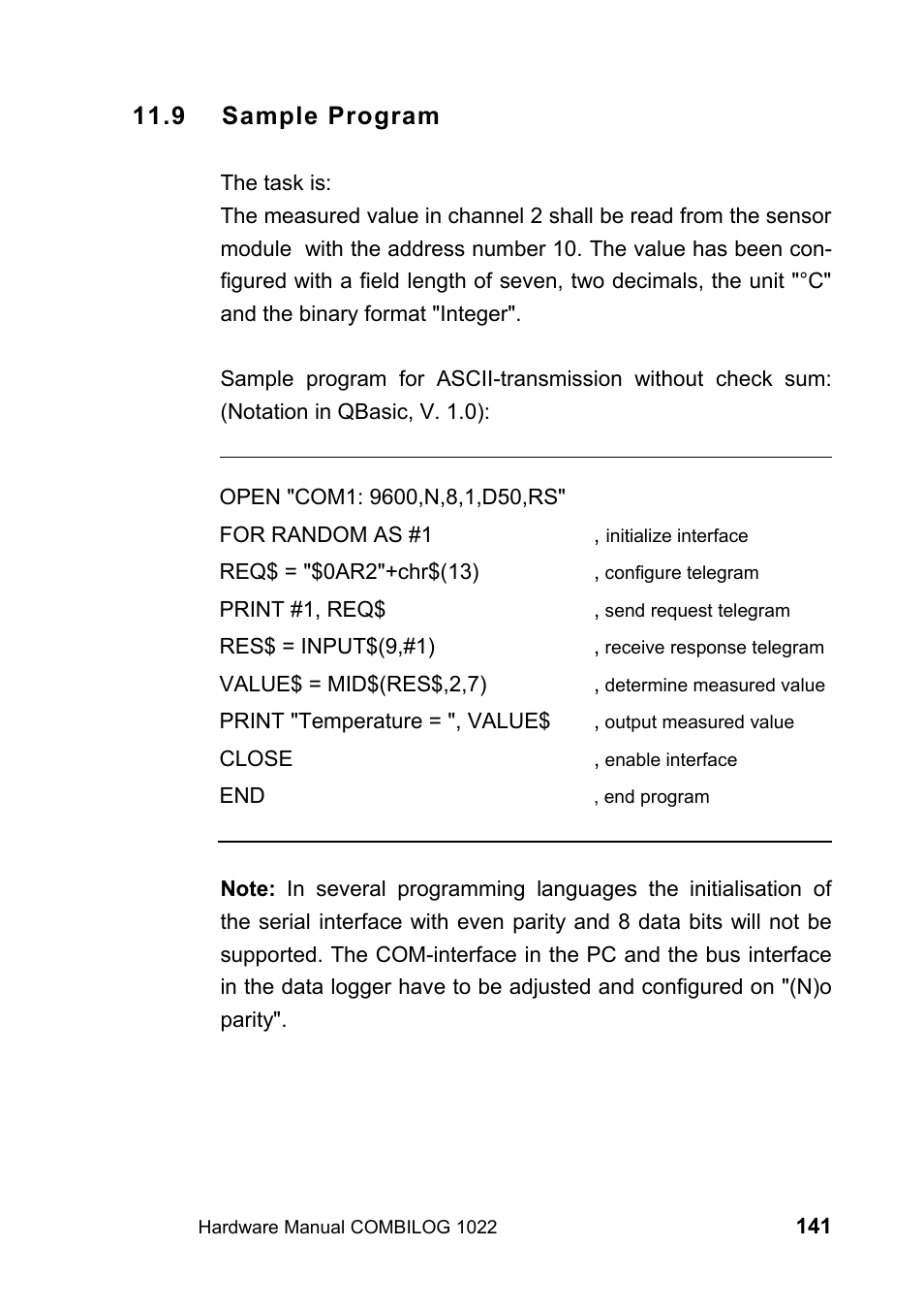 9 sample program | Kipp&Zonen COMBILOG Data Logger User Manual | Page 141 / 173