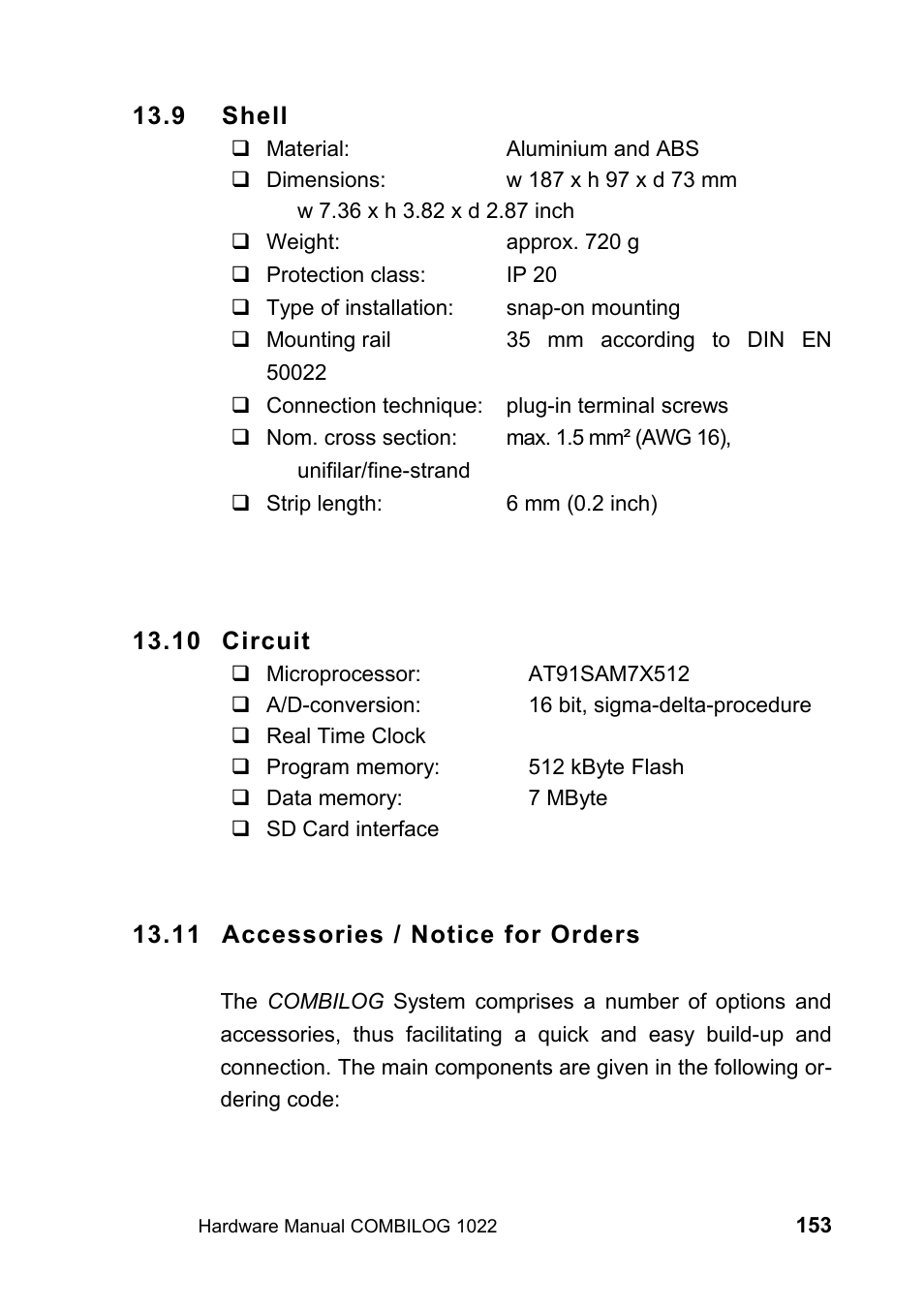 9 shell, 10 circuit, 11 accessories / notice for orders | Kipp&Zonen COMBILOG Data Logger User Manual | Page 153 / 173