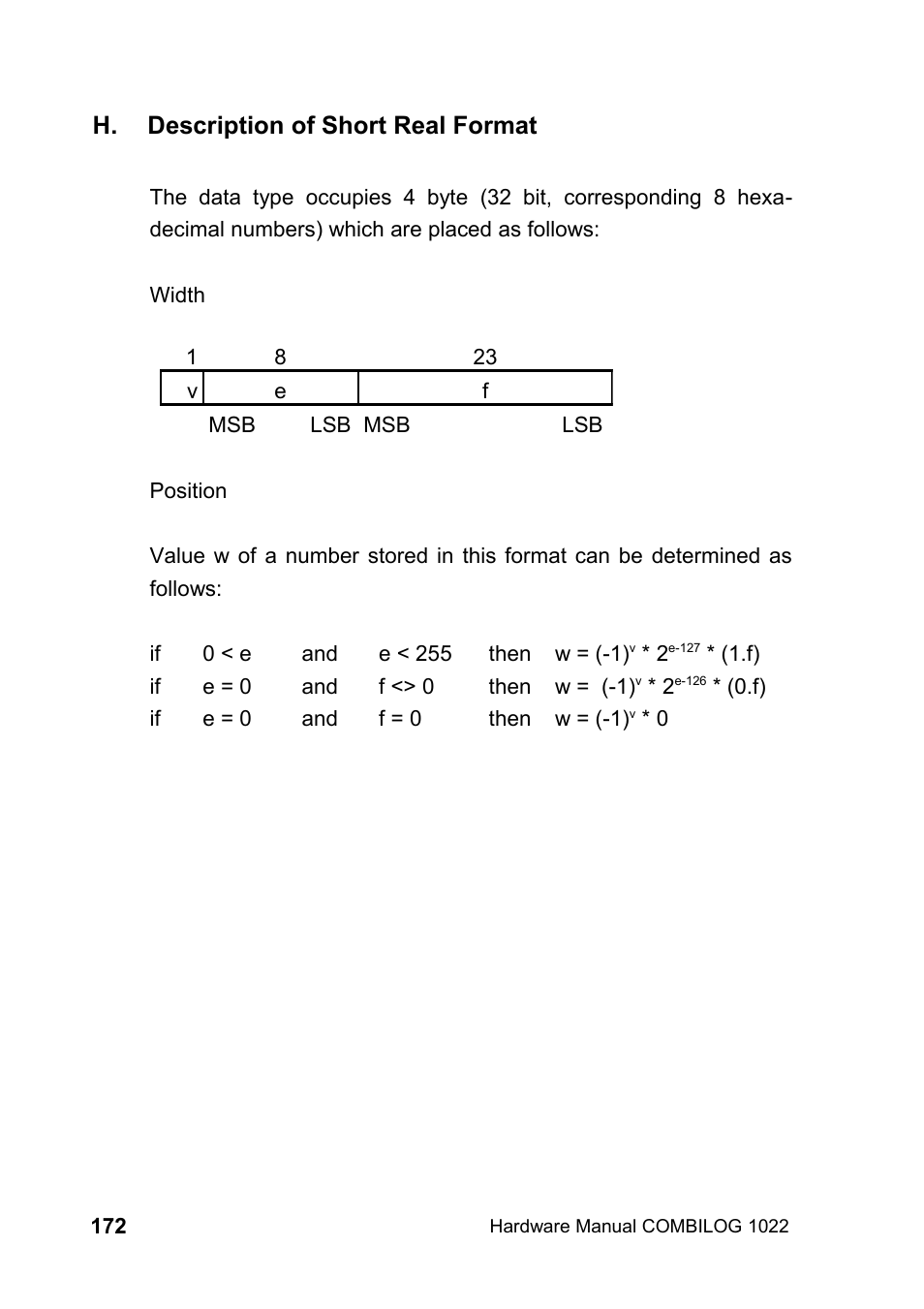 H. description of short real format | Kipp&Zonen COMBILOG Data Logger User Manual | Page 172 / 173