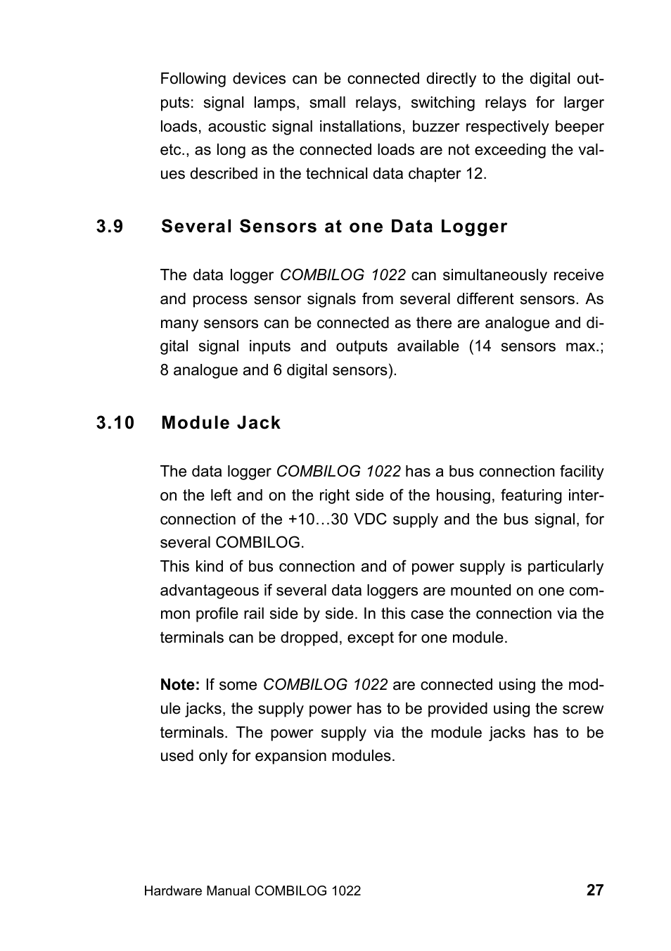 9 several sensors at one data logger, 10 module jack | Kipp&Zonen COMBILOG Data Logger User Manual | Page 27 / 173