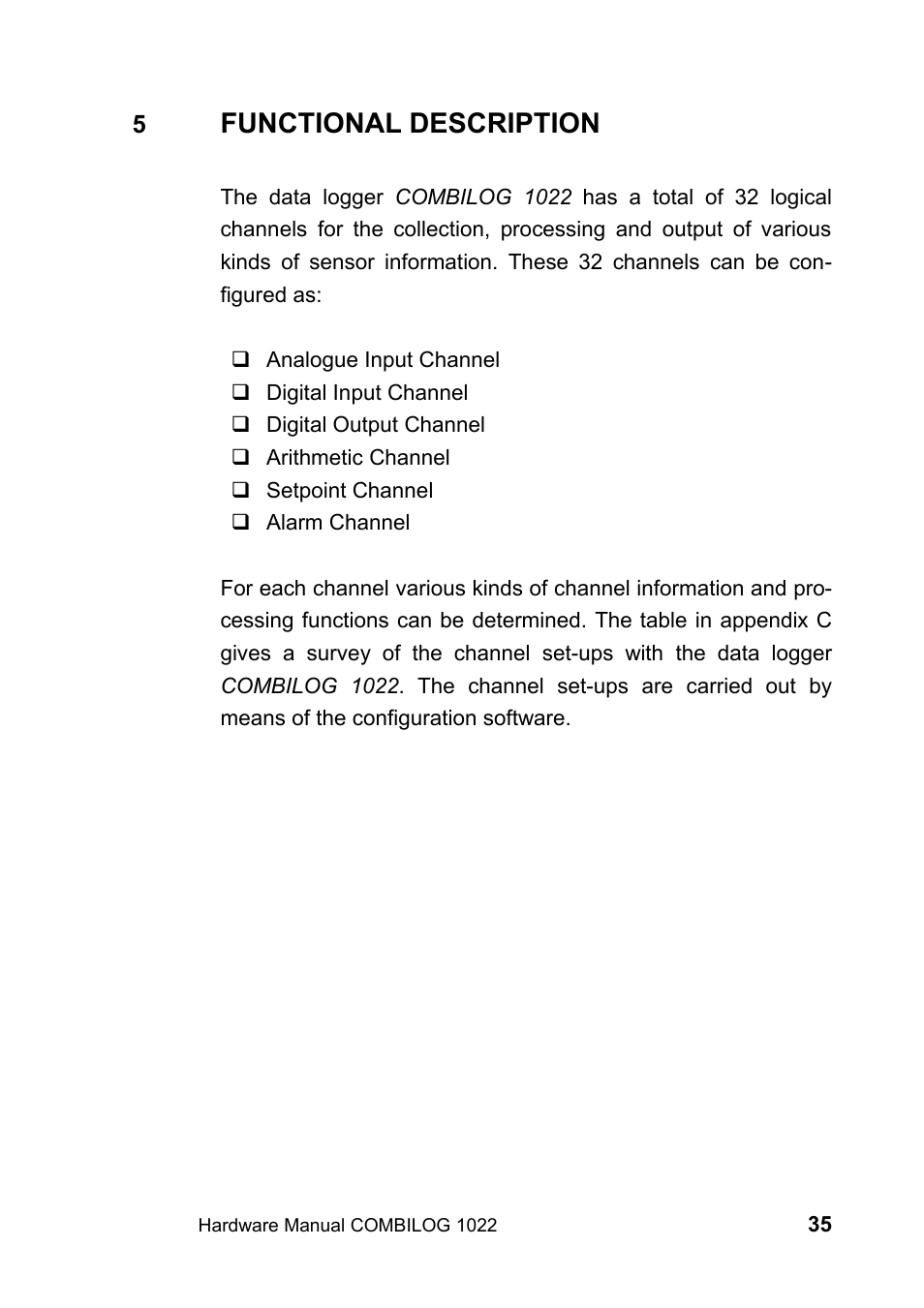 5 functional description, Functional description | Kipp&Zonen COMBILOG Data Logger User Manual | Page 35 / 173