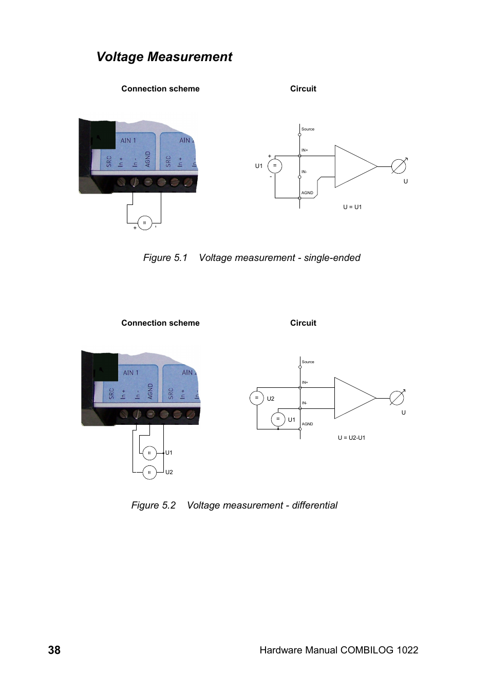 Voltage measurement, Circuit connection scheme, Connection scheme circuit | Kipp&Zonen COMBILOG Data Logger User Manual | Page 38 / 173