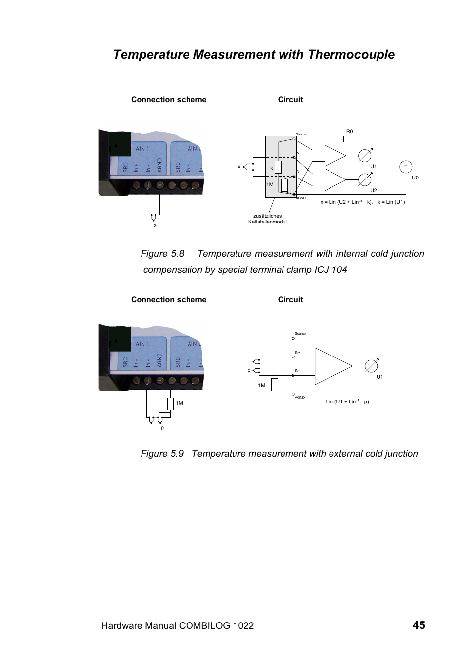 Temperature measurement with thermocouple, Connection scheme circuit | Kipp&Zonen COMBILOG Data Logger User Manual | Page 45 / 173