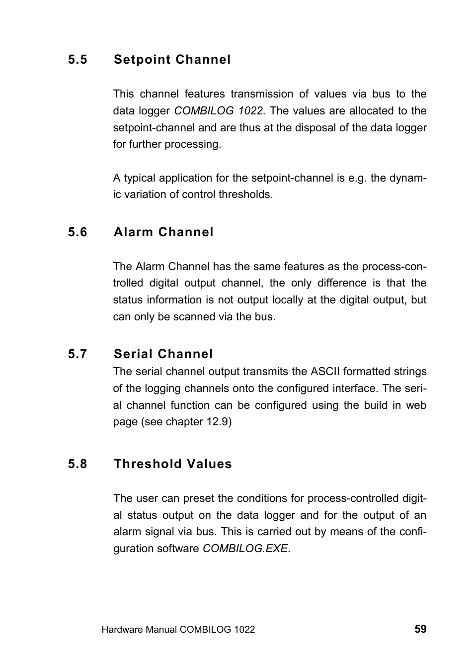 5 setpoint channel, 6 alarm channel, 7 serial channel | 8 threshold values | Kipp&Zonen COMBILOG Data Logger User Manual | Page 59 / 173