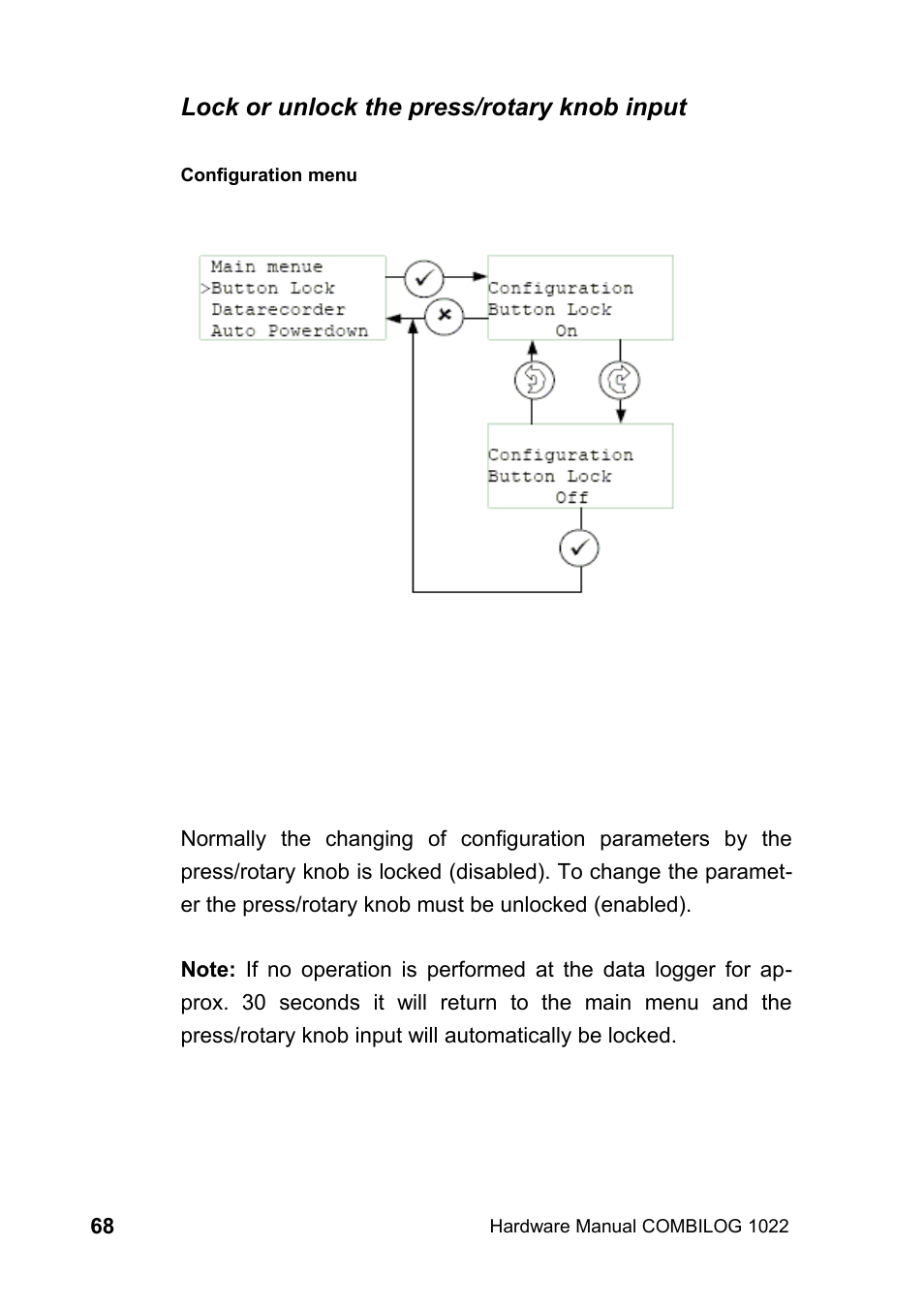 Lock or unlock the press/rotary knob input | Kipp&Zonen COMBILOG Data Logger User Manual | Page 68 / 173