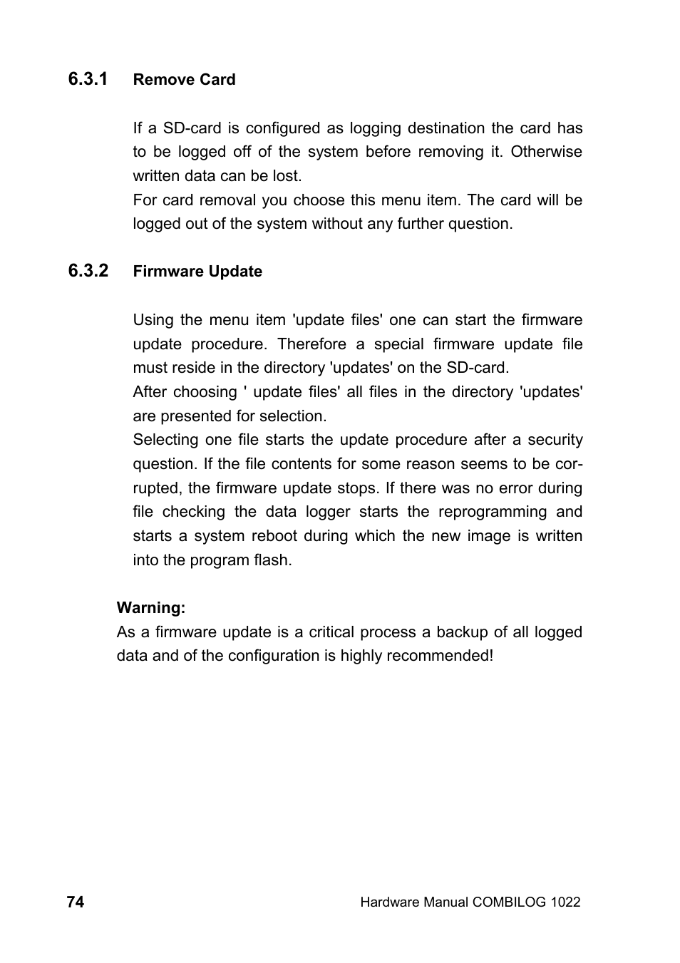 1 remove card, 2 firmware update | Kipp&Zonen COMBILOG Data Logger User Manual | Page 74 / 173