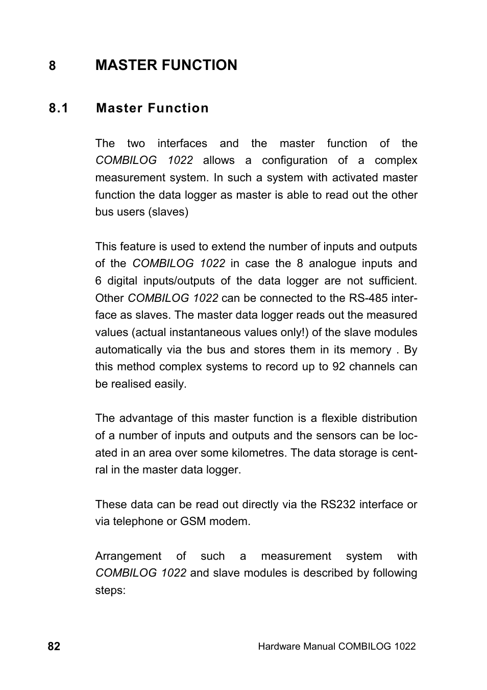 8 master function, 1 master function, Master function | Kipp&Zonen COMBILOG Data Logger User Manual | Page 82 / 173