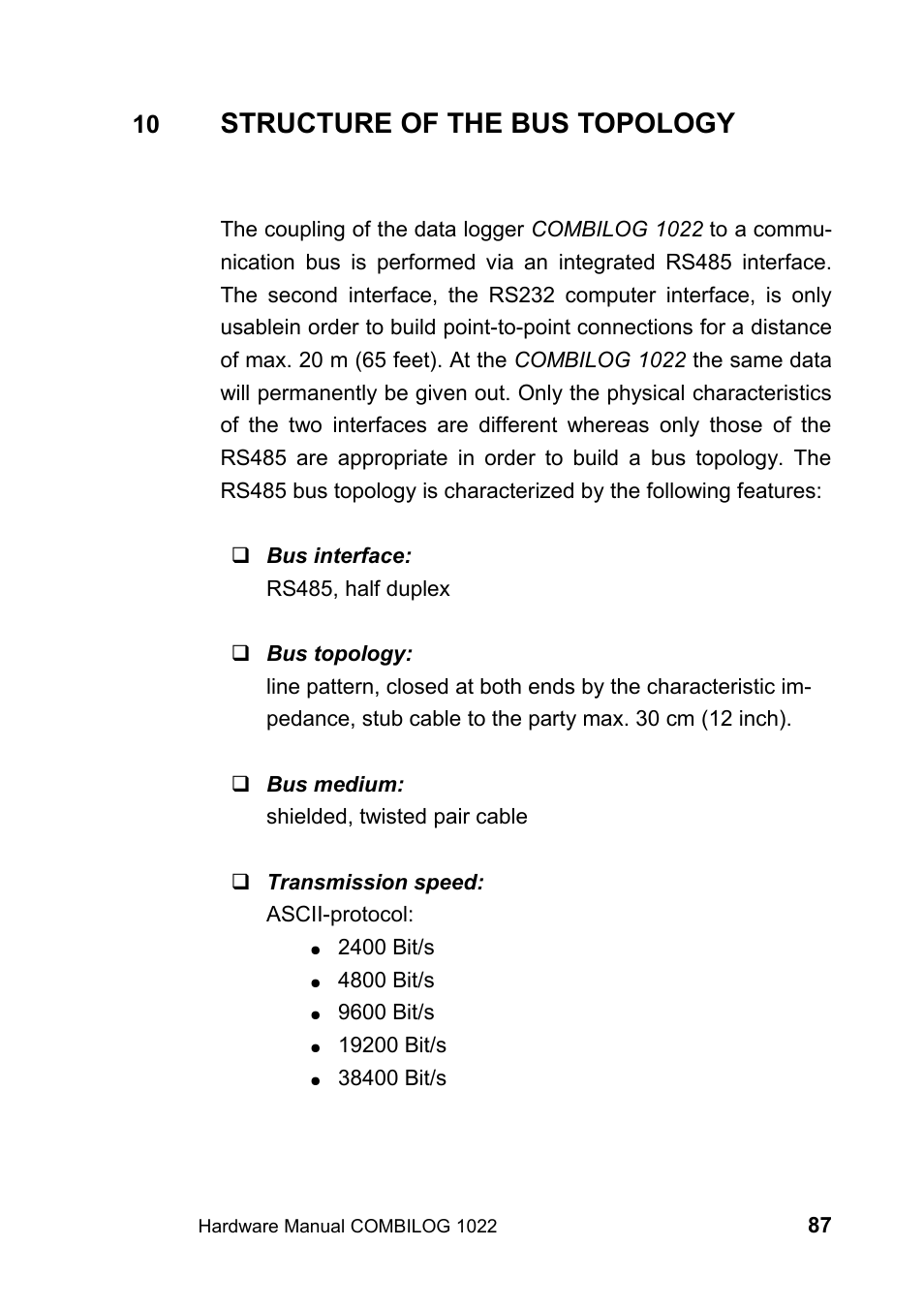 10 structure of the bus topology, Structure of the bus topology | Kipp&Zonen COMBILOG Data Logger User Manual | Page 87 / 173