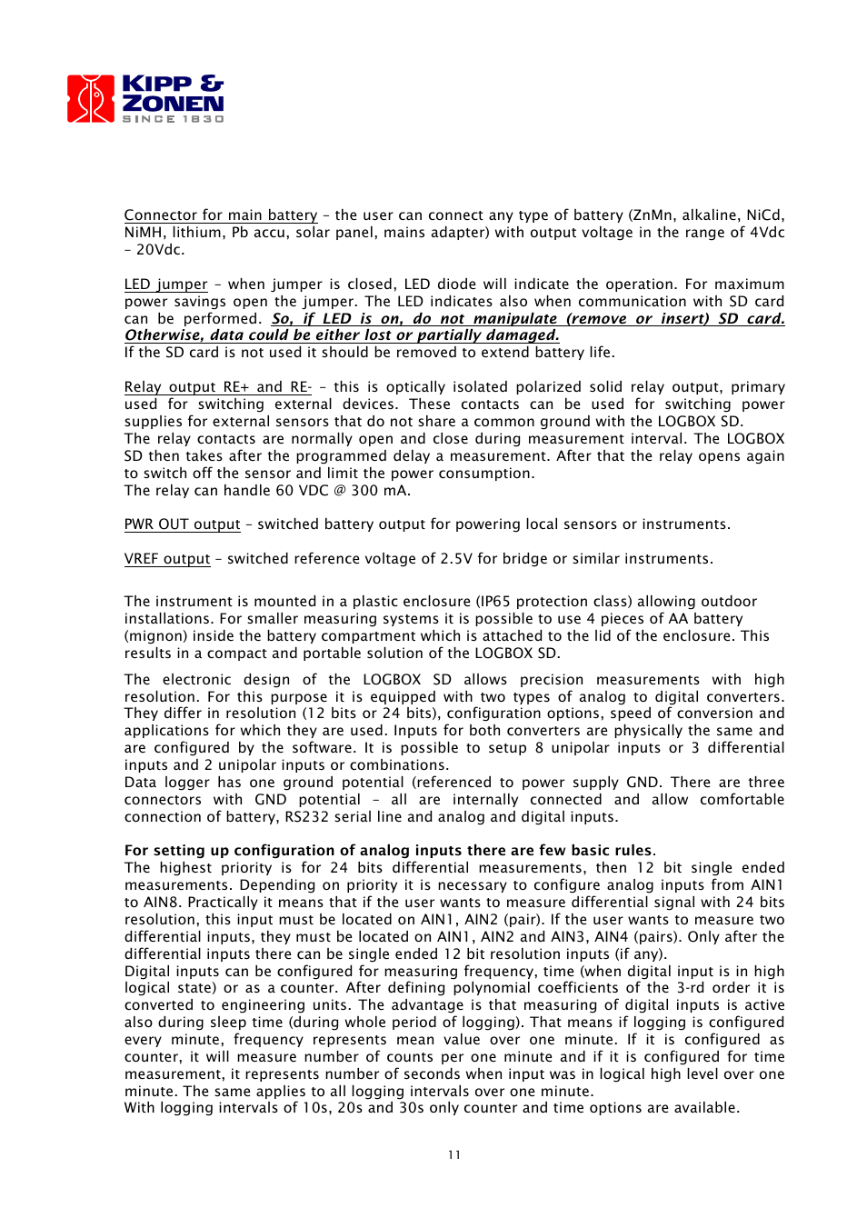 Kipp&Zonen LOGBOX SD Data Logger User Manual | Page 11 / 52