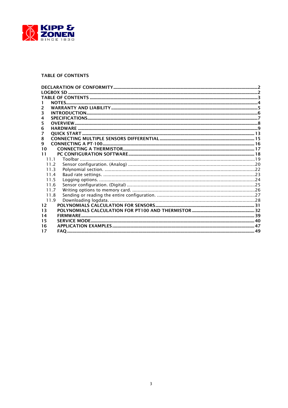 Kipp&Zonen LOGBOX SD Data Logger User Manual | Page 3 / 52