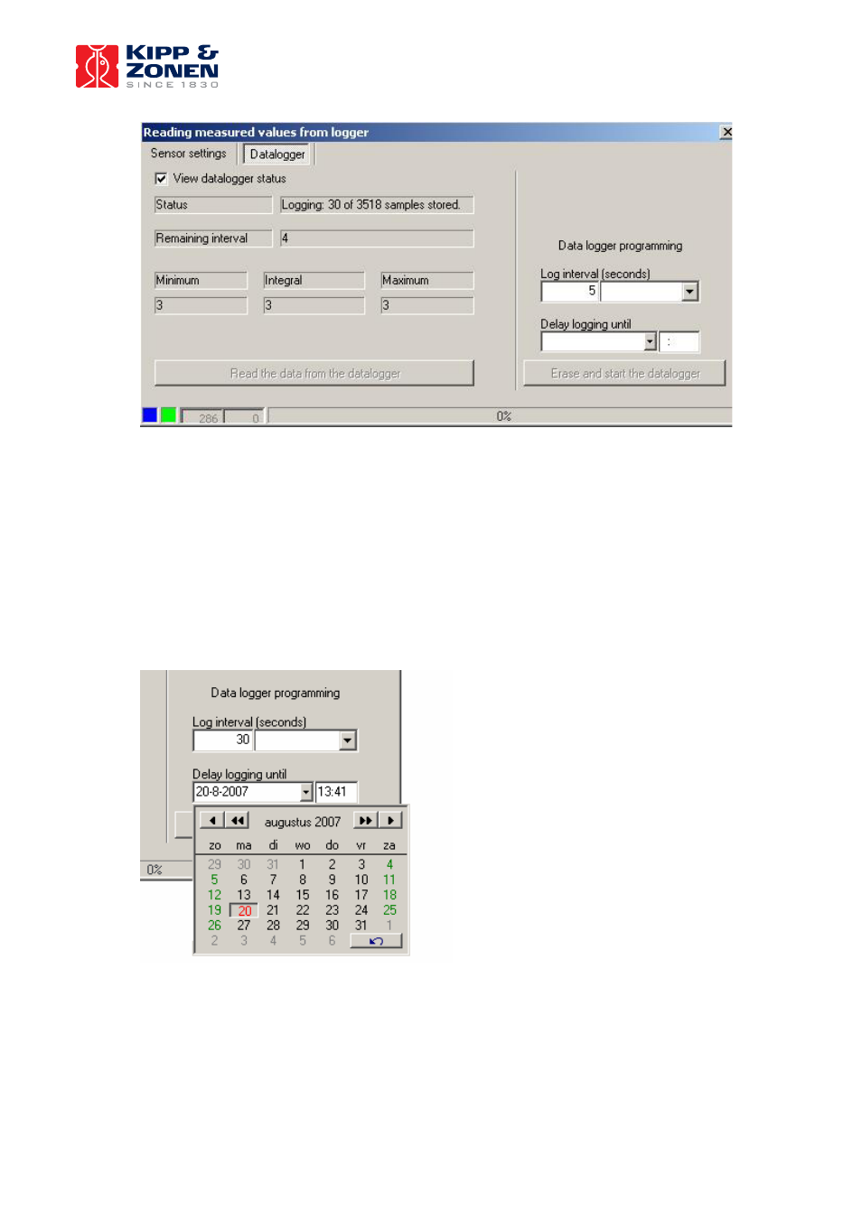 Log interval, Initial delay, Logging | Kipp&Zonen METEON Data Logger User Manual | Page 9 / 13