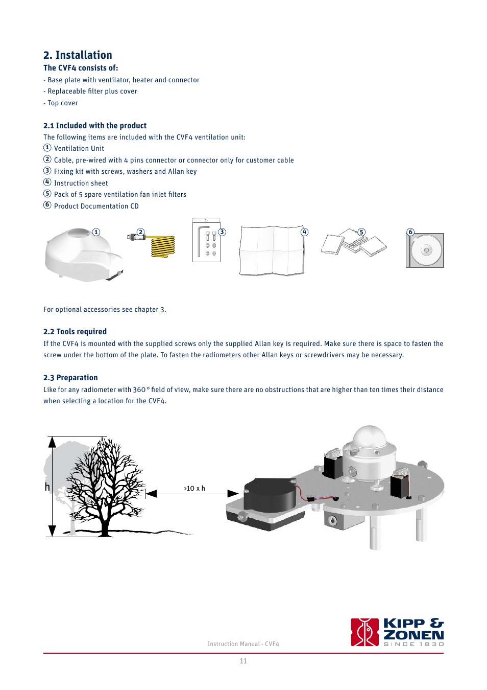 Installation, 1 included with the product, Tools required | 3 preparation | Kipp&Zonen CVF4 Ventilation Unit User Manual | Page 11 / 26