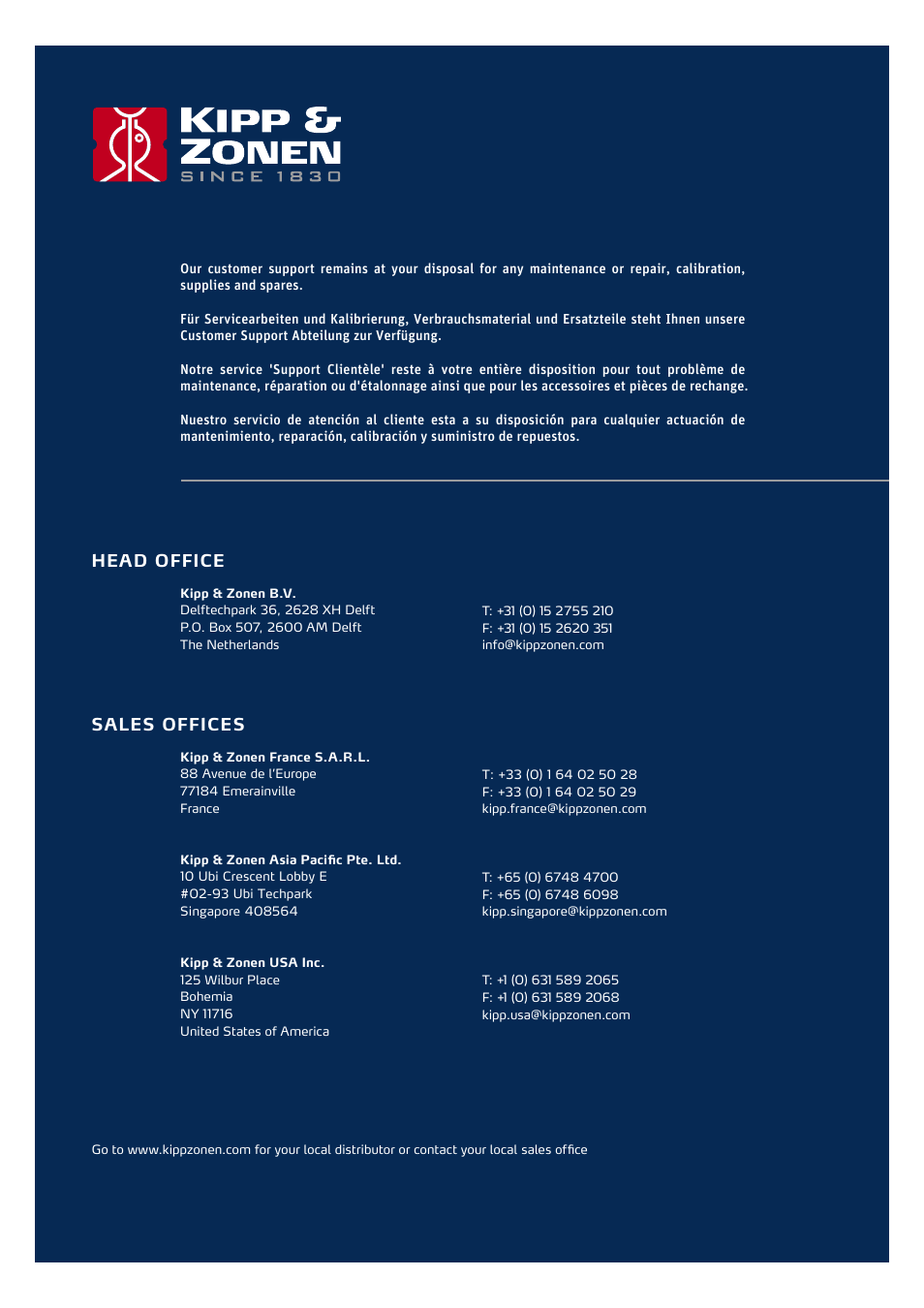 Head office, Sales offices | Kipp&Zonen CVF4 Ventilation Unit User Manual | Page 26 / 26