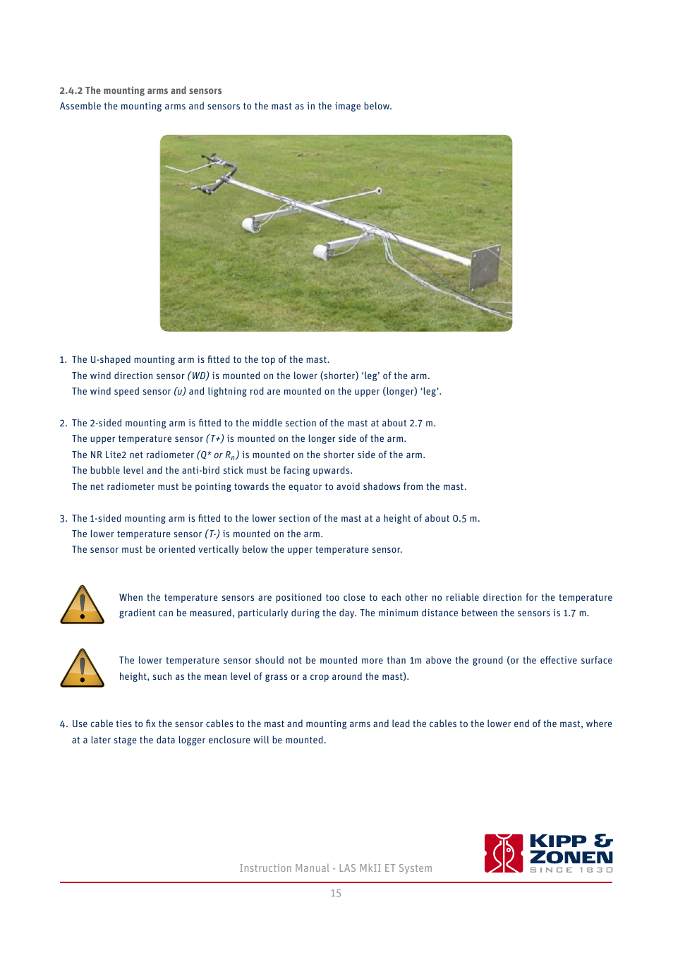 2 the mounting arms and sensors | Kipp&Zonen LAS MkII ET system User Manual | Page 15 / 44