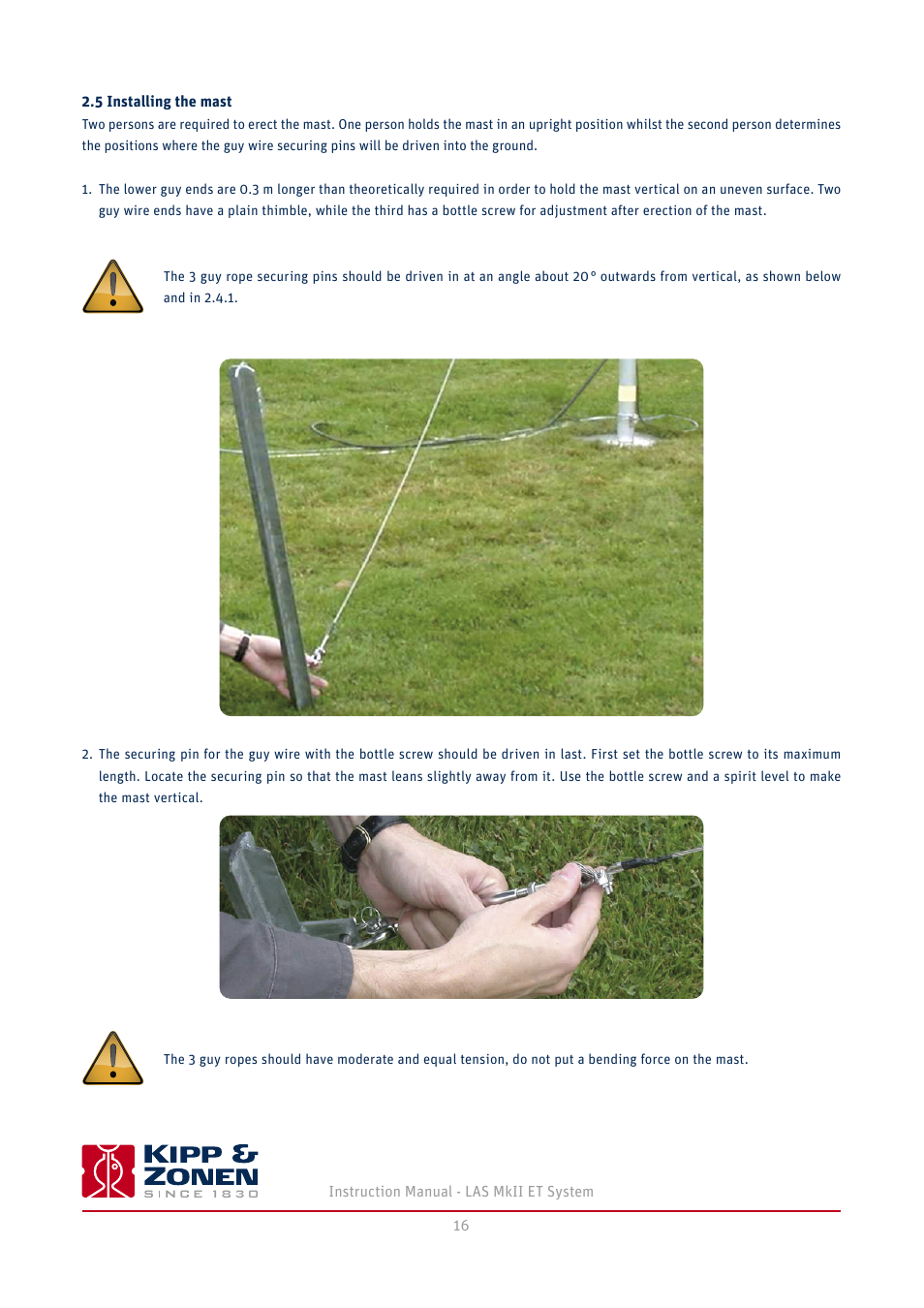 5 installing the mast | Kipp&Zonen LAS MkII ET system User Manual | Page 16 / 44