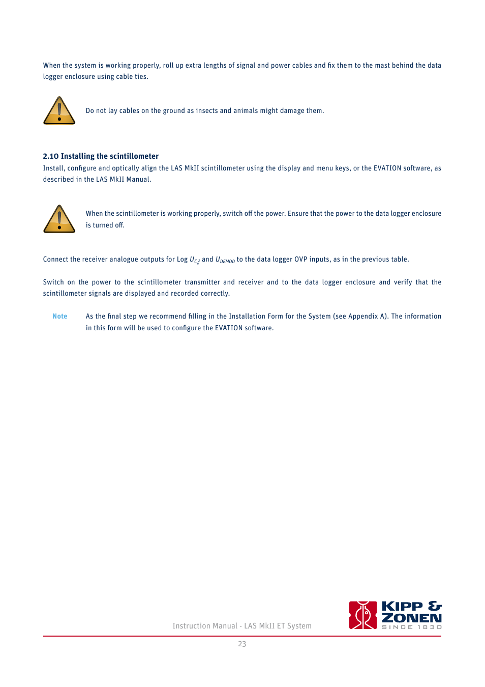 10 installing the scintillometer | Kipp&Zonen LAS MkII ET system User Manual | Page 23 / 44