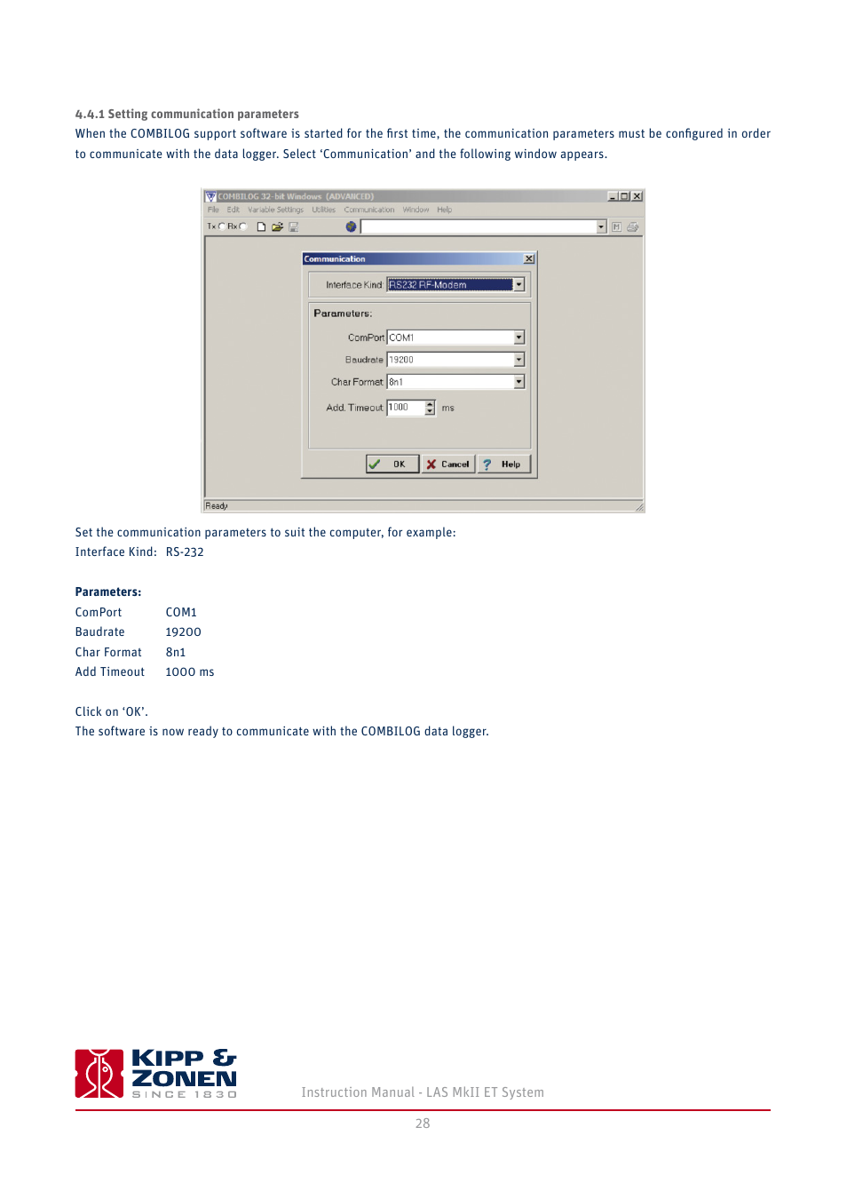 1 setting communication parameters | Kipp&Zonen LAS MkII ET system User Manual | Page 28 / 44